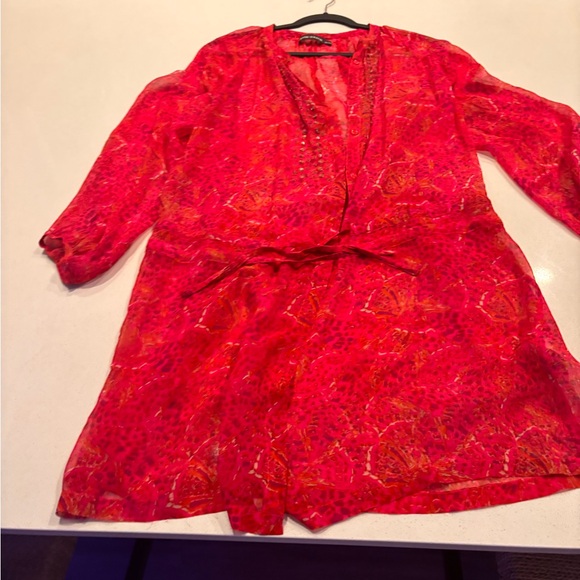 Antik Batik Red and Pink Sheer tunic /cover up - Picture 1 of 7